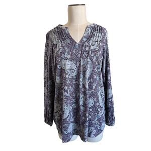J. Jill Top Womens Size M Petite Purple Paisley Boho Pop-Over 100% Cotton Shirt